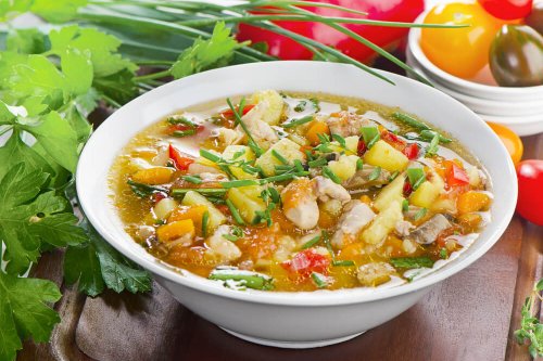 Homemade vegetable and chicken soup